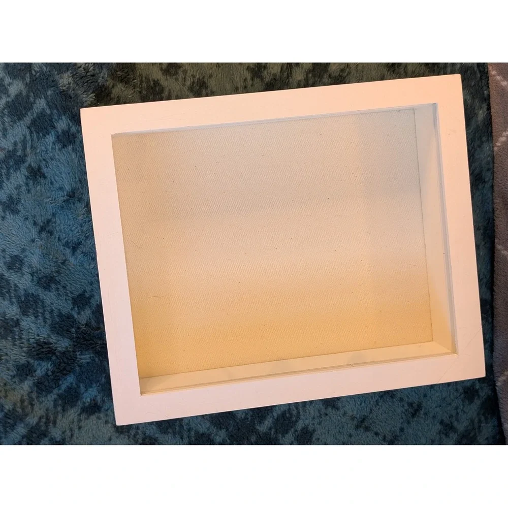 White Wood Shadow Box Display Padded Case Hinged Glass Door 9.25x11 Memory Box